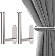 MaxMona Metal Curtain Holdbacks - Self-Adhesive Curtain Pull Backs, Curtain Hooks - No Drill Curtain Drapery Tiebacks Holders for Windows, Doors, Showers - Multi-Purpose Hooks for Home - Set of 2