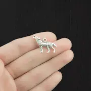 BULK 40 Wolf Charms Antique Silver Tone 2 Sided - SC577