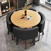 YUGXTH Office Reception Room Club Table, Small Conference Table for 4, Negotiation Table and Chair Set with 4 PU Chairs, Coffee Kitchen Dining Table Set, for Lounge, Living Room(Color:Black B)