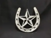 Cast Iron Antiqued White Horseshoe With Star Trivet (181-1004)