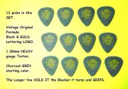 Dunlop PICKS Tortex 1.00mm guitar picks, 12 Picks VINTAGE BLACK & GOLD Lettering