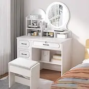 Uandhome Dressing Table,Modern Minimalist Dressing Table for Bedroom with LED Mirror and Drawer Storage,Vanity Table for Bedroom(80 * 40 * 137cm)-Round
