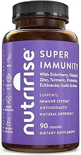 Immune Support Vitamin C B & E Sambucol Black Elderberry Zinc Echinacea Garlic Turmeric Curcumin L-Glutamine Plus Probiotics, Gluten-Free Emergency Complex Booster System Supplement Adults Men & Women