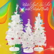 Cody Foster Retro White Sisal Christmas Trees Colorful Bulbs Set of 3