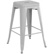 24" High Silver Metal Backless Counter Height Stool For Indoor or Outdoor Use