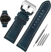 [Niziruoup] Leather Watch Band 20mm 22mm 24mm 26mm Men Vintage Genuine Leather Watch Strap with Brushed Buckle Replacement Band Compatible with Panerai Watch Band