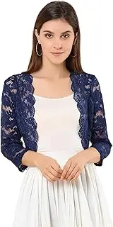 [Allegra K] Women's Elegant 3/4 Sleeve Sheer Floral Lace Shrug Top