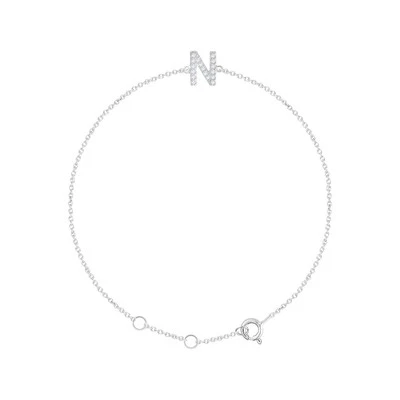 14k White Gold .06 CTW Natural Diamond Initial N 6-7" Bracelet Gift for Mother