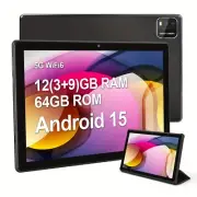 10.1" Android 15 Tablet with Case Quad-Core 12GB+64GB 1280*800 HD Dual Camera