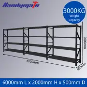 6Mx2Mx0.5M 3000kg Garage Shelving LongSpan Steel Warehouse Storage Shelves