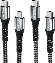 USB C to USB C Cable 3m, 2-Pack Fasgear 100W PD USB 2.0 Type-C Cords Nylon 5A Fast Charging Wire Compatible for Mac-Book Pro,Chromebook,Pixelbook,i-Phone 15, Galaxy S24/S23/S20/Note 20,Switch,Black