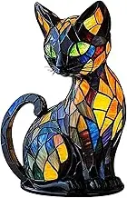 GlowKitty Cat Lamp,Colorful Stained Glass Shape Night Light, Handmade Resin Bedside Lamps,Cute LED Table Light for Bedroom & Home Office Decor, for Pet Lovers