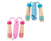 Cotton Jump Rope for Kids, Adjustable Jump Rope with Wooden Handle, for Fun Activity, Exercise - Pink + sky blue