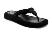 Aerosoles Phoebe Black Suede Leather Flip Flop Thong Platform Sandal