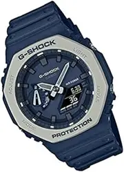 [Casio] Men's G-Shock Duo Earth-Tone Outdoor Analog-Digital Watch, Black Dial, Blue Band