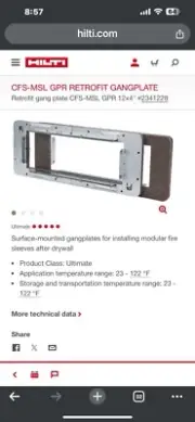 3 Hilti Retrofit gang plate CFS-MSL GPR 12x4" #2341228