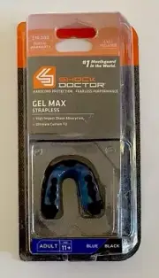 Shock Doctor Mouth Guard Gel Max Strapless Adult 11+ Black Blue W/Case Brand New