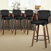 [ALFORDSON] 4X Bar Stools, Adjustable Kitchen Stools, Swivel PU Leather Home Bar Counter Barstools, Dining Chair in 66cm Seat Height with Anti-Slip Floor Protector, Alice Black