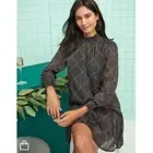 J.crew Factory Ruffle Tiered Short Dress Black Light Khaki Long Sleeve