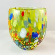 Green Venetian Glass Stemless Wine Glass - Handmade in Italy, Murano Glass