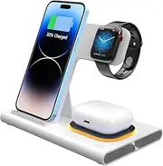 ZHAM 4in1 Foldable Wireless Charger, Total 23W Fast Wireless Charging Station Compatible with iWatch 8/7/SE/6/5/4/3/2,Air Pods 3/2/Pro,iPhone 14 13 12 11 Series/Samsung Galaxy S Note (White)