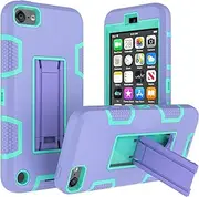 WOGROO Protective Case for Apple iPod Touch 7/6 - Hybrid Shockproof Full-Body Cover With Kickstand and Rugged Drop Protection - Purple/Green
