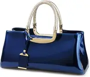 [Hoxis] Glossy Faux Patent Leather Structured Shoulder Handbag Women Evening Party Satchel