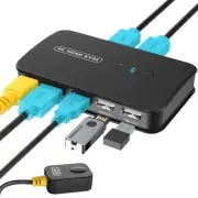 KVM Switch HDMI 2 Port Box, USB 2.0 Switch for 2 Computers Share Keyboard Mou...