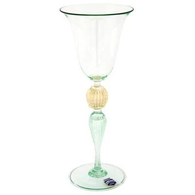 GlassOfVenice Vintage Murano Glass Cenedese Wine Glass Goblet - Gold and Aqua Gr