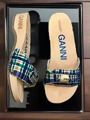 GANNI x DR. Scholl’s Sandals In Check Blue Iris Size US 8.5/Eur 39