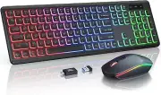 Wireless RGB Keyboard and Mouse Combo - Rechargeable, Quiet, Ergonomic, Backlit
