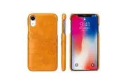 For iPhone XR Case Yellow Deluxe PU Leather Back Cover, 2 Exterior Card Slots, Slim Build, Anti-Scratch & Shockproof