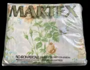 VTG NEW Martex QUEEN FITTED ONLY Roses Floral Tan Green Blue Percale Sheet USA
