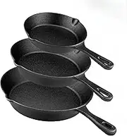 Moslyn Cast Iron Skillet Set 3 Piece Frying Pan Set 15cm 20cm 26cm Cast Iron Pan for Frying Saute Pizza Oven Safe