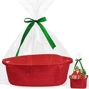 Gift Basket Empty with Gift Bags and Ribbons, DIY Basket Gift Set, Cute Baby Gift Basket, Empty Decorative Gift Chest Box, Durable Baskets for Birthday/Baby Shower Gifts, 12"X 8" X 5" (Red)