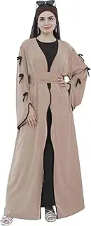 [Zofocy] Elegant Flowy Muslim Cardigan Robe with Bow Accents Front Wave Design Abaya for Women Open Front Abaya with Belt