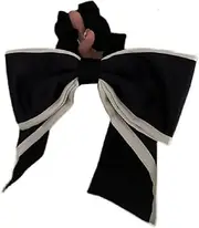 Vintage Long Hair Band Satin Bow-knot Hair Scrunchies Elastic Ties Print Bandana Ponytail Holder for Women Girls (Black, One size)
