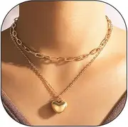 [FUTIMELY] 2Pcs Layered Heart Pendant Statement Necklaces for Women Teen Girls,14K Gold Paperclip Link Chain Love Necklaces Party Prom Trendy Jewelry Gifts
