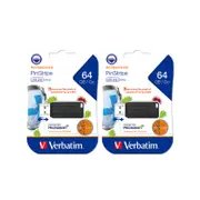 2x Verbatim Pinstripe Usb 2.0 Drive 64gb Black Microban