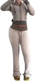 [LREUIP] Women's Spicy Girl Color Blocked Two-Piece Set, Micro Flared Pants, Knitted Pants, Slim Casual Sports Suit