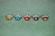 Millefiori Glass Flower Ring, Sterling Silver Plated, Adjustable