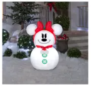 3 1/2' Self-Inflatable LED Christmas MINNIE Mouse Snowman w/ Red Bow Yard Decor