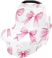 Flradish Pink Bows Stretchy Baby Car Seat Cover Soft Breathable Nursing Cover Breastfeeding Cover Multiuse Infant Carseat Stroller Cover for Girls and Boys
