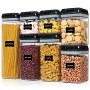 Airtight Food Storage Container Set with Easy Lock Black Lids Labels ( 7 Pieces )