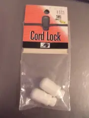 White Plastic Cord Lock Stopper Toggle w/ Spring 1 Hole pack of 2