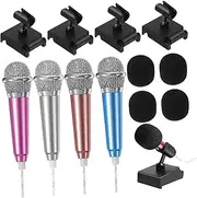 BESPORTBLE 4Sets Mini Microphones Bundle with Stands Sponge Covers Portable Singing Recording Mic Kit for Phones Laptops Cute Design Multi Color Easy to Use