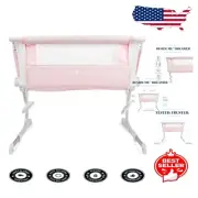 Peony Pink Bedside Sleeper with 6 Height Adjustments - Dreamy Infant Bassinet