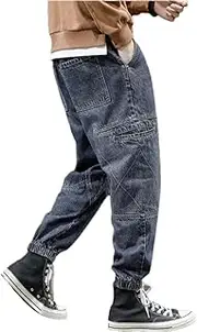 [Generic] Men's Bundled-Leg Jeans Loose Plus Size Washed Trousers Outdoor Trekking Clothes Students Pants