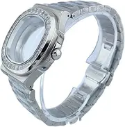 1pc 39mm Case Diamond Gemstone Case NH35 Watch Case Stainless Steel Glass Case Suitable for NH35/36 Movement(Silver)