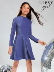 Lipsy Navy Blue Glitter Cut Out Party Dress (5-16yrs) (AG3493) | $45 - $56
